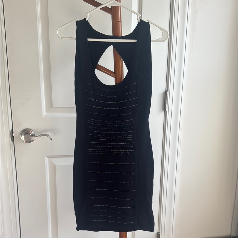 Bebe Black and White Halter Bodycon Dress